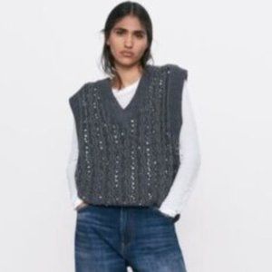 New ZARA Sequin Beaded Vest Gray Bloggers! S